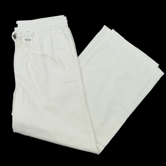 New JCREW Size 12 Linen-Blend Slim Wide-Leg Drawstring Pant White $89 CG402 - Picture 2 of 3